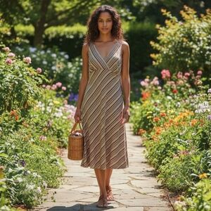 Striped Brown Sleeveless Dress